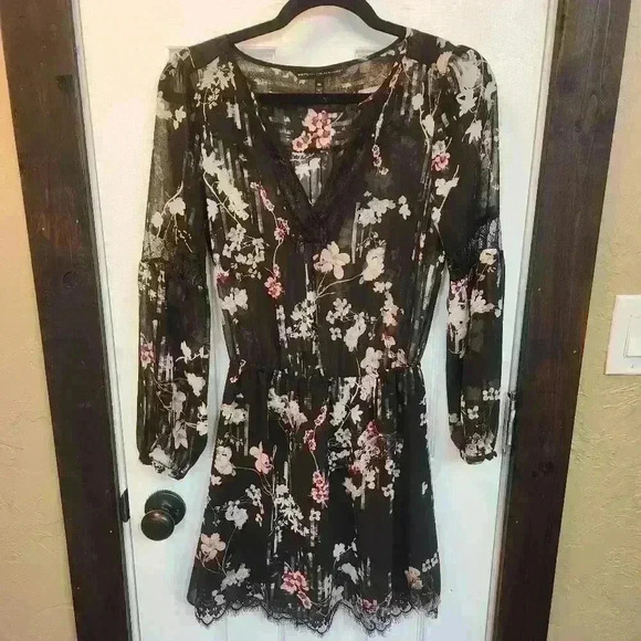 White House Black Market Dresses & Skirts - White House Black Market Black Floral Chiffon Mini Dress Size 00 Sheer Sexy Fall